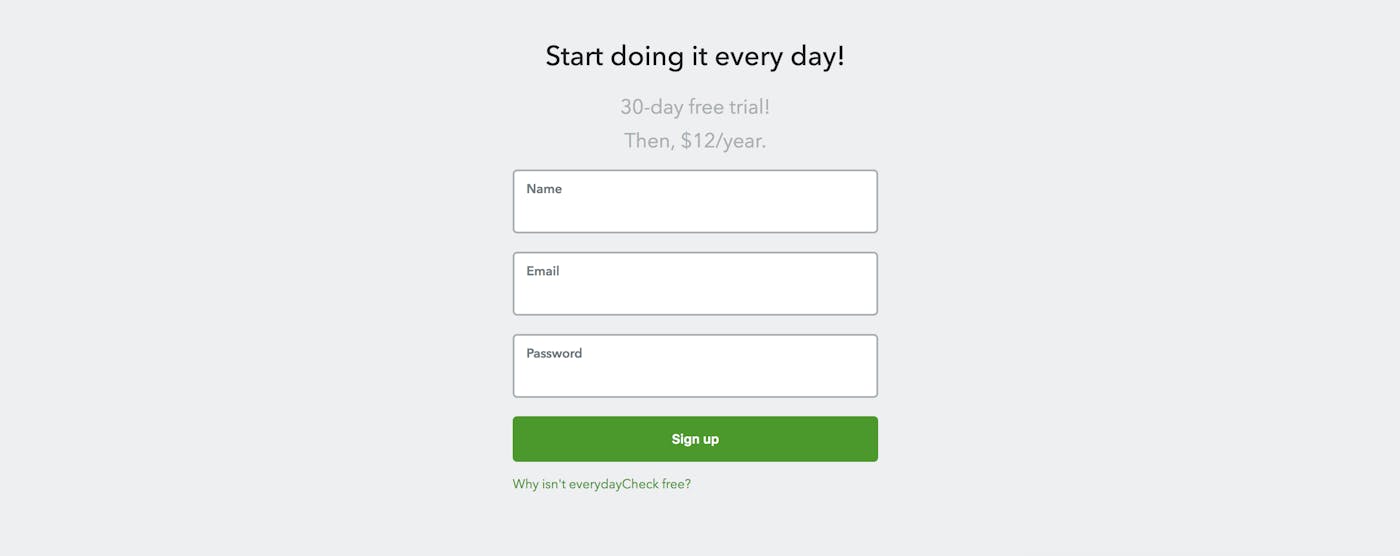 everydayCheck signup form