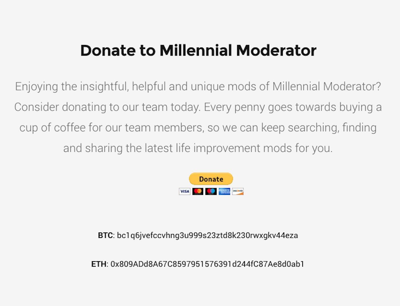 Millenial Moderator donation page