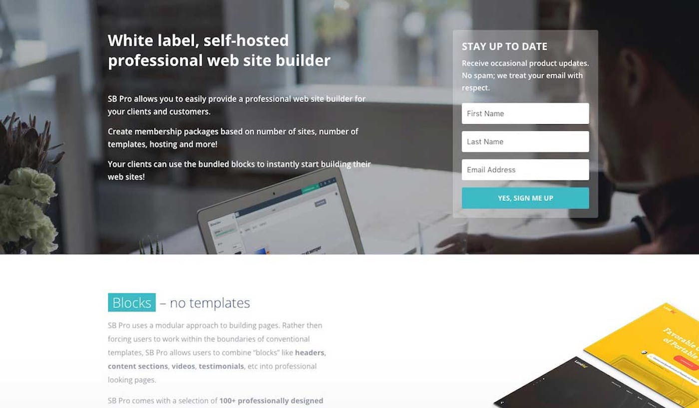 SB Pro landing page