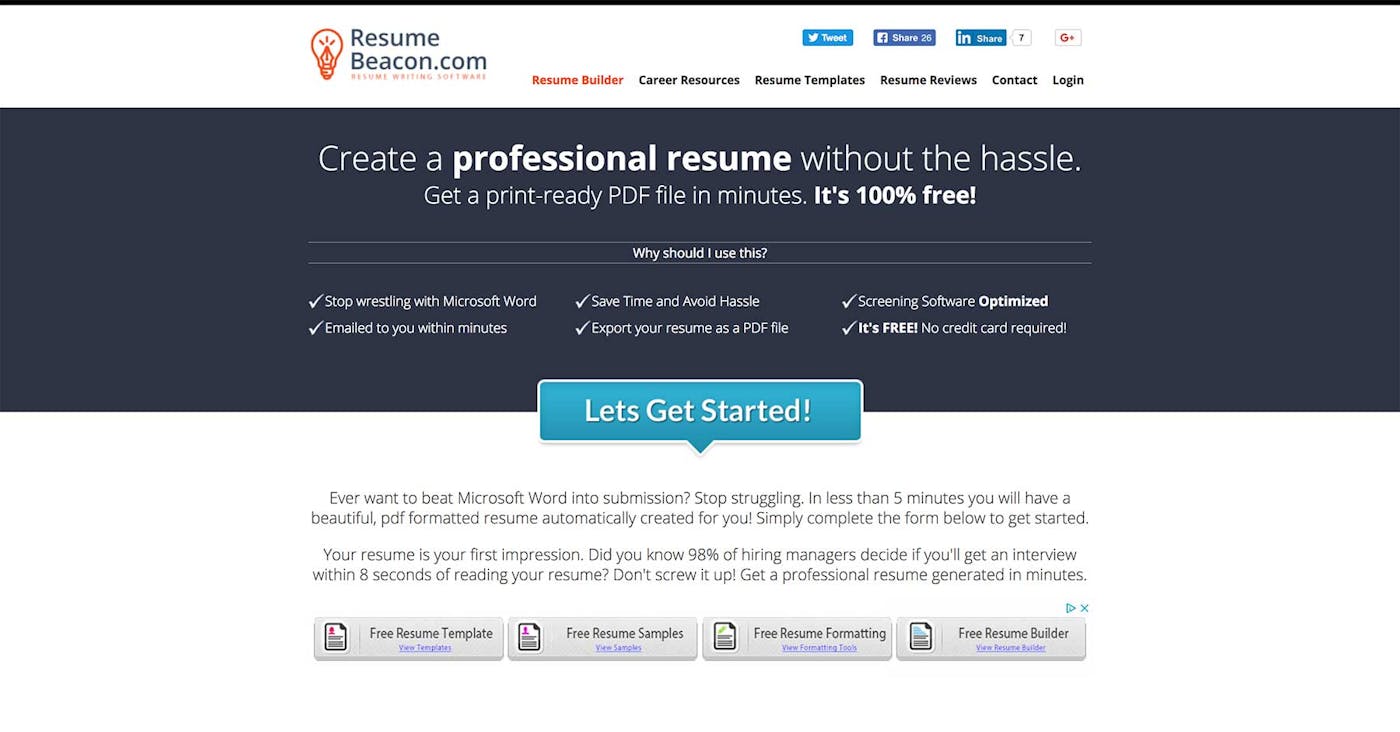 Resume Beacon homepage