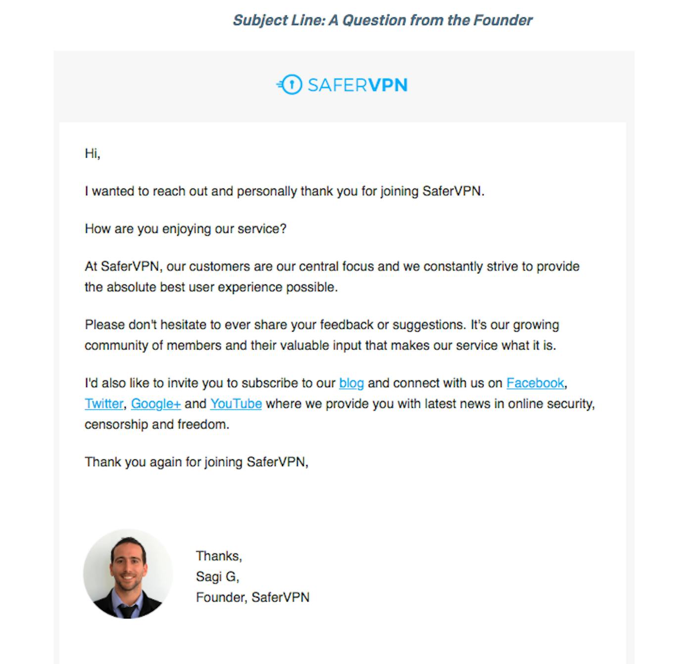 SaferVPN's Email from the Founder