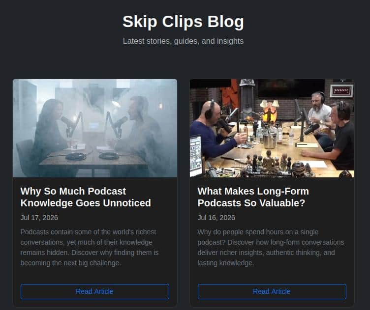 Screenshot of  skipclips.com/blog