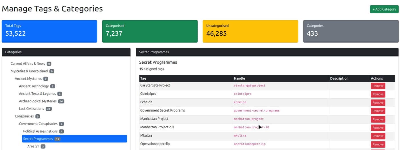 Episode tags Admin page for Skip Clips