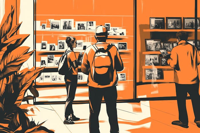 Customers shopping at a store that sells images