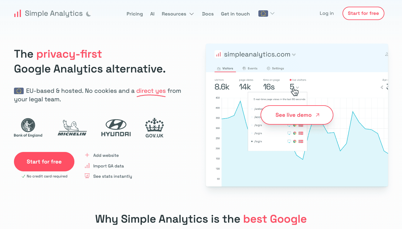Simple Analytics homepage