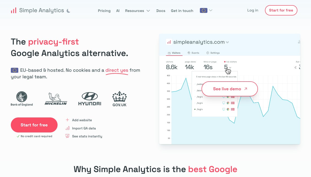 Simple Analytics homepage