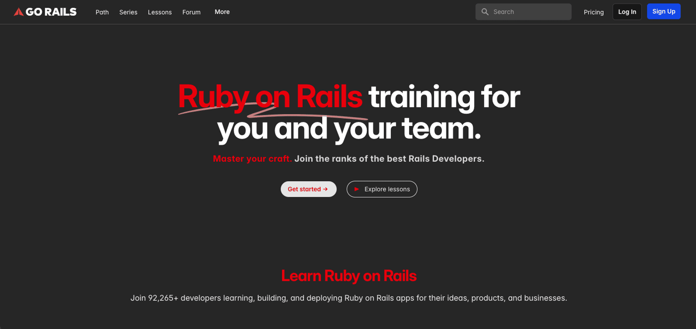GoRails homepage