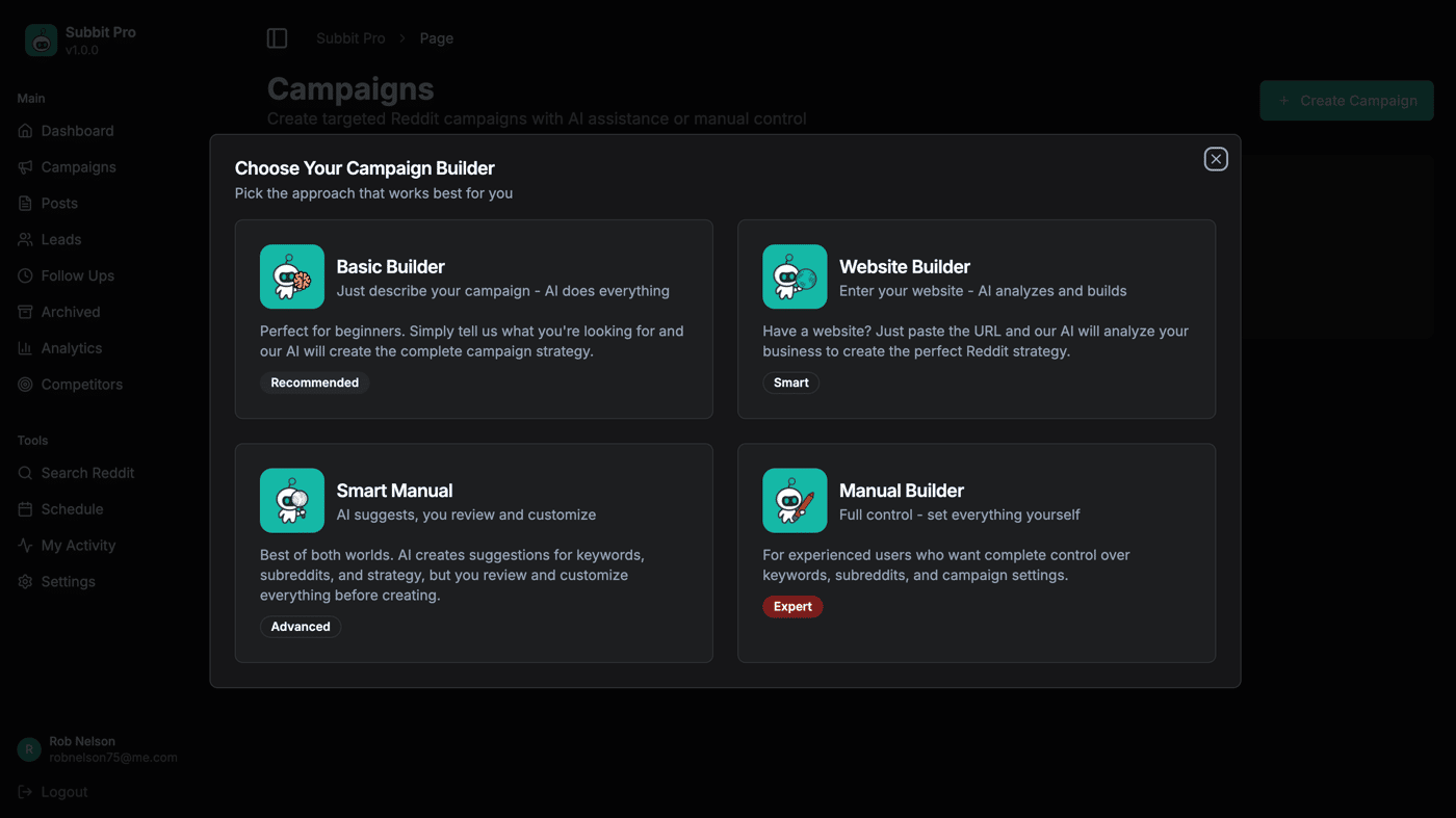Subbit quick start campaign builder