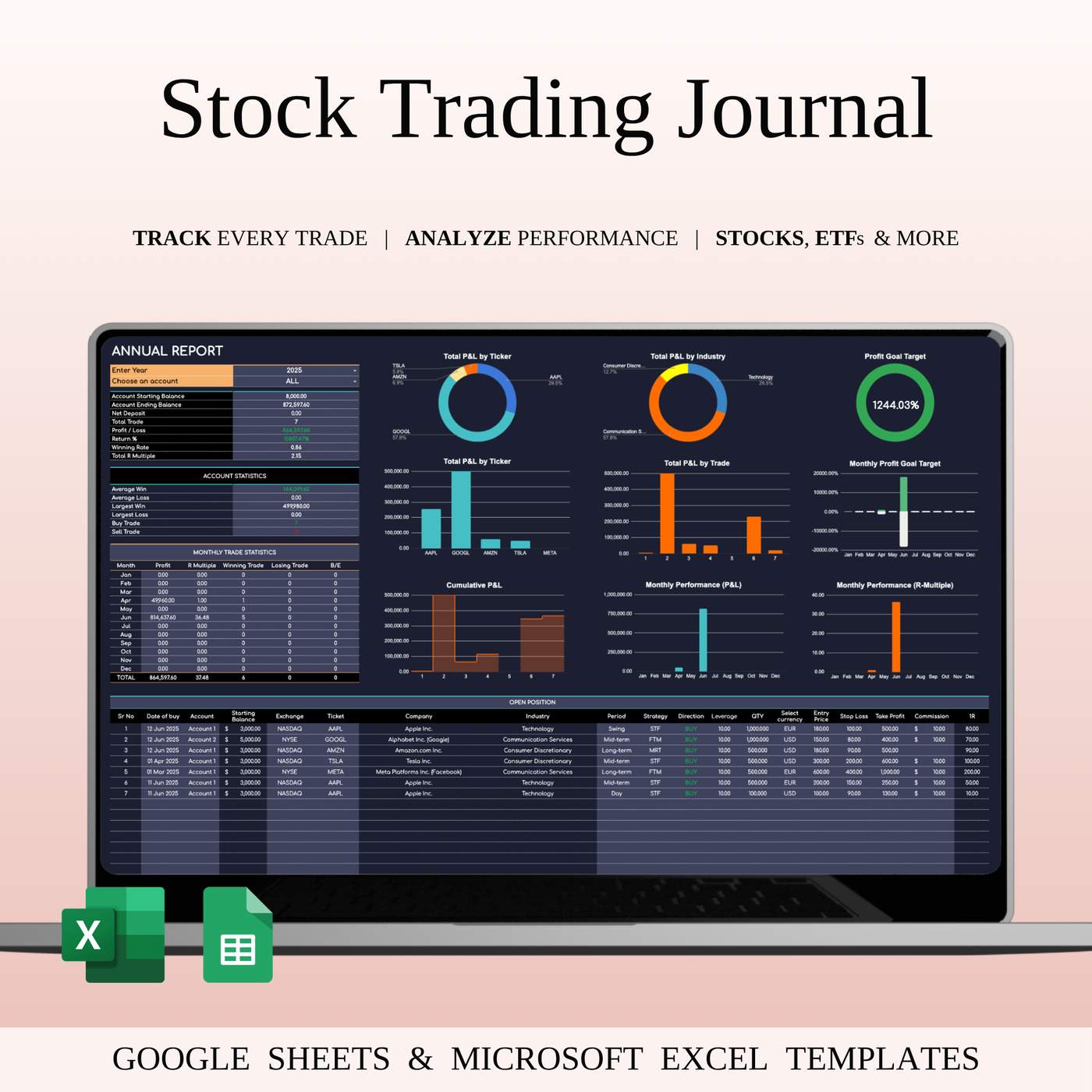 Stock Trading Journal Template (Dark Mode)