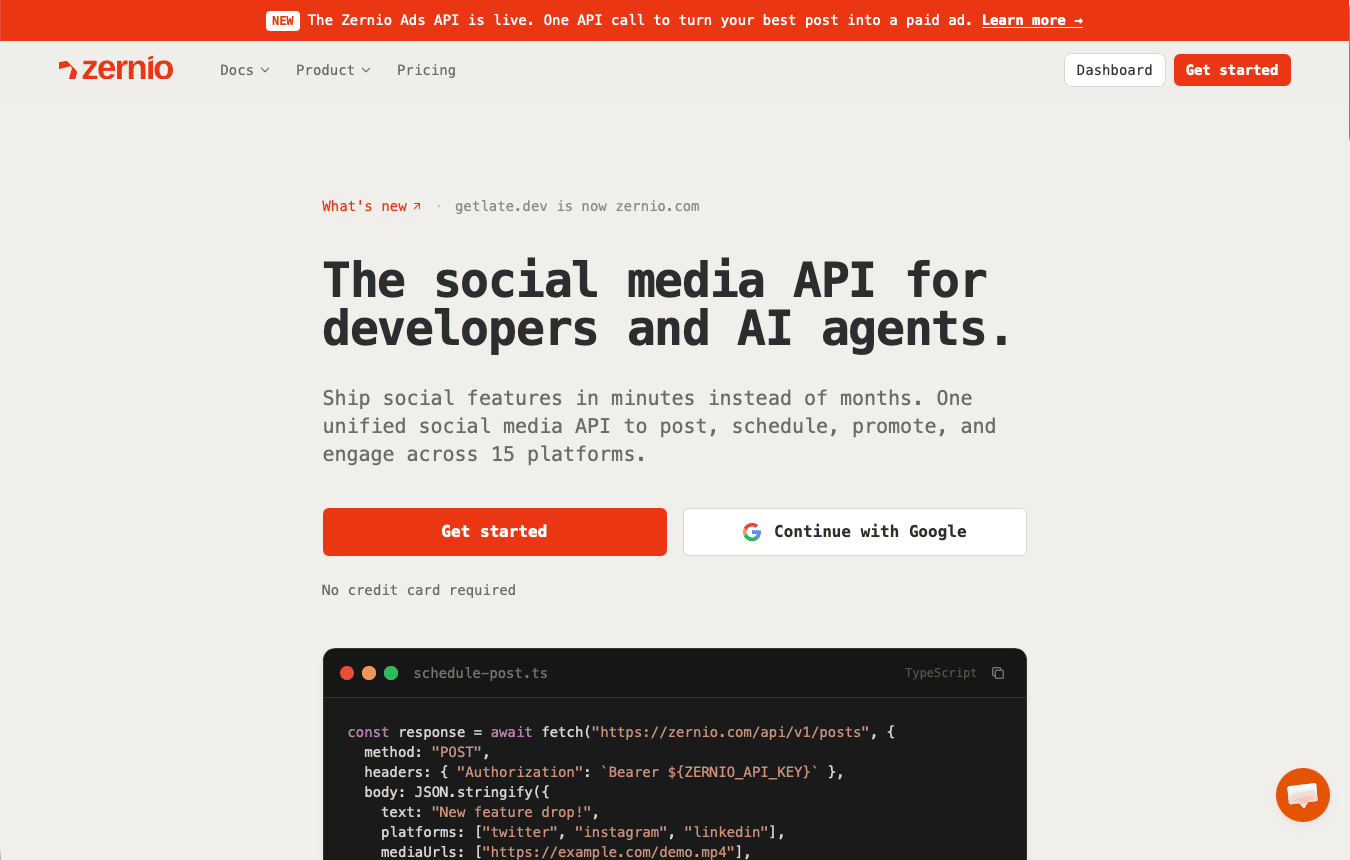Zernio homepage