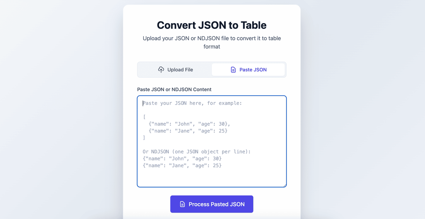 Textarea to paste your JSON response.