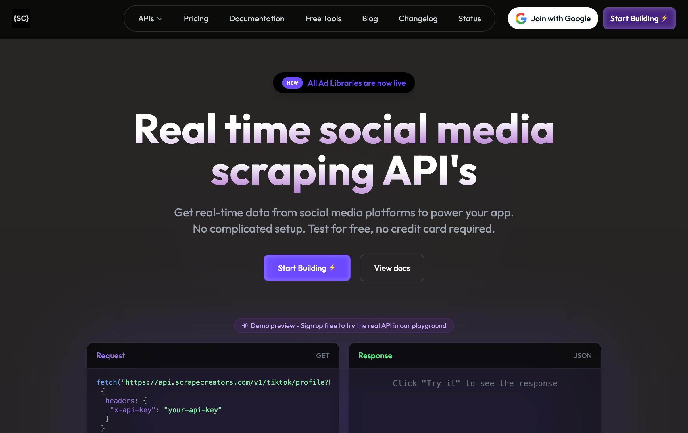 Scrape Creators homepage