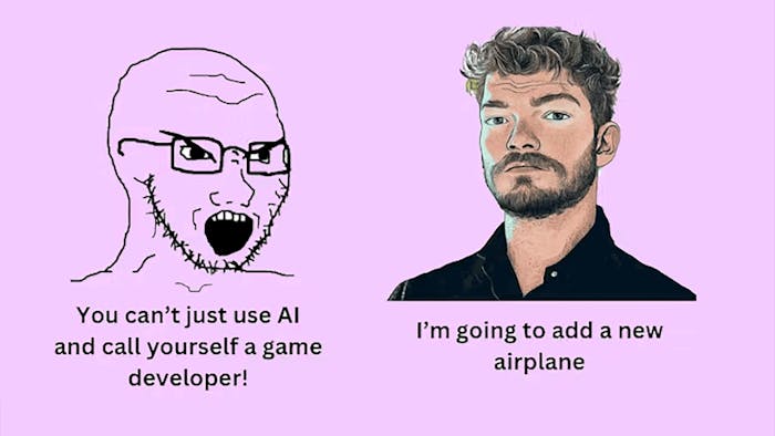 Meme of Pieter Levels being yelled at by a game dev.