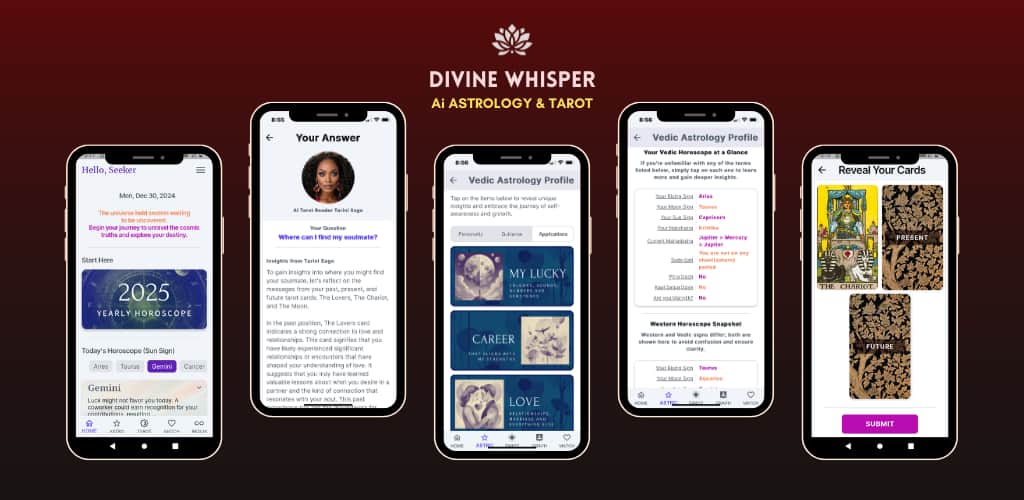 Screenshot of the mobile app Divine Whisper for ai astrology and tarot