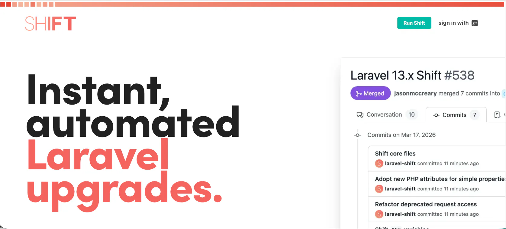 Shift homepage