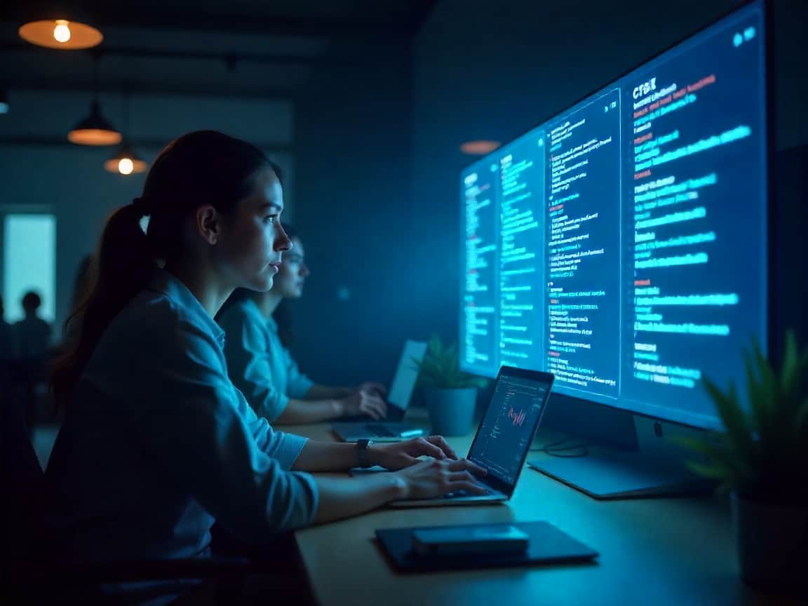 digital workspace glowing blue holographic interface