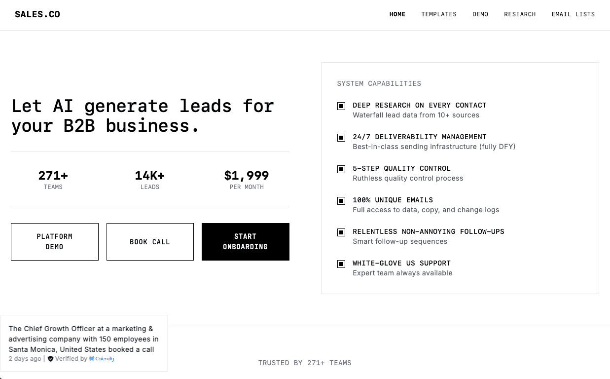 Sales.co homepage