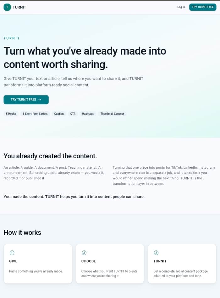 TURNIT AI content repurposing tool