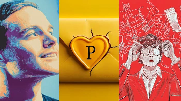 A three-panel image showing founders and products talked about in the article.