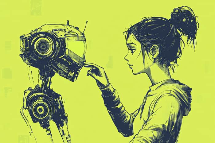 A woman building a robot