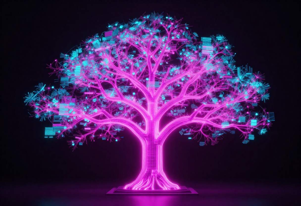 glowing decision tree solid system core