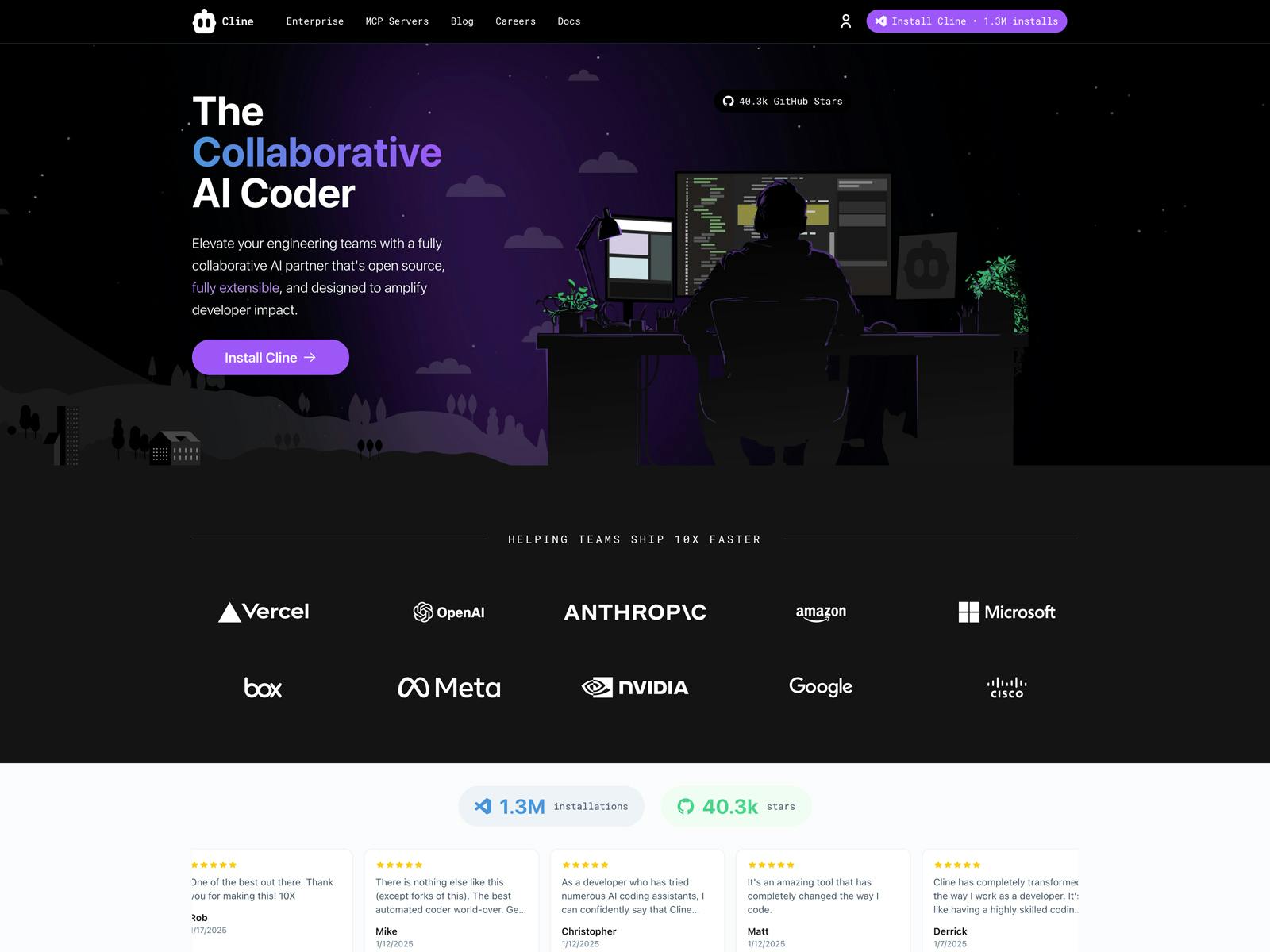 The landing page for Cline.