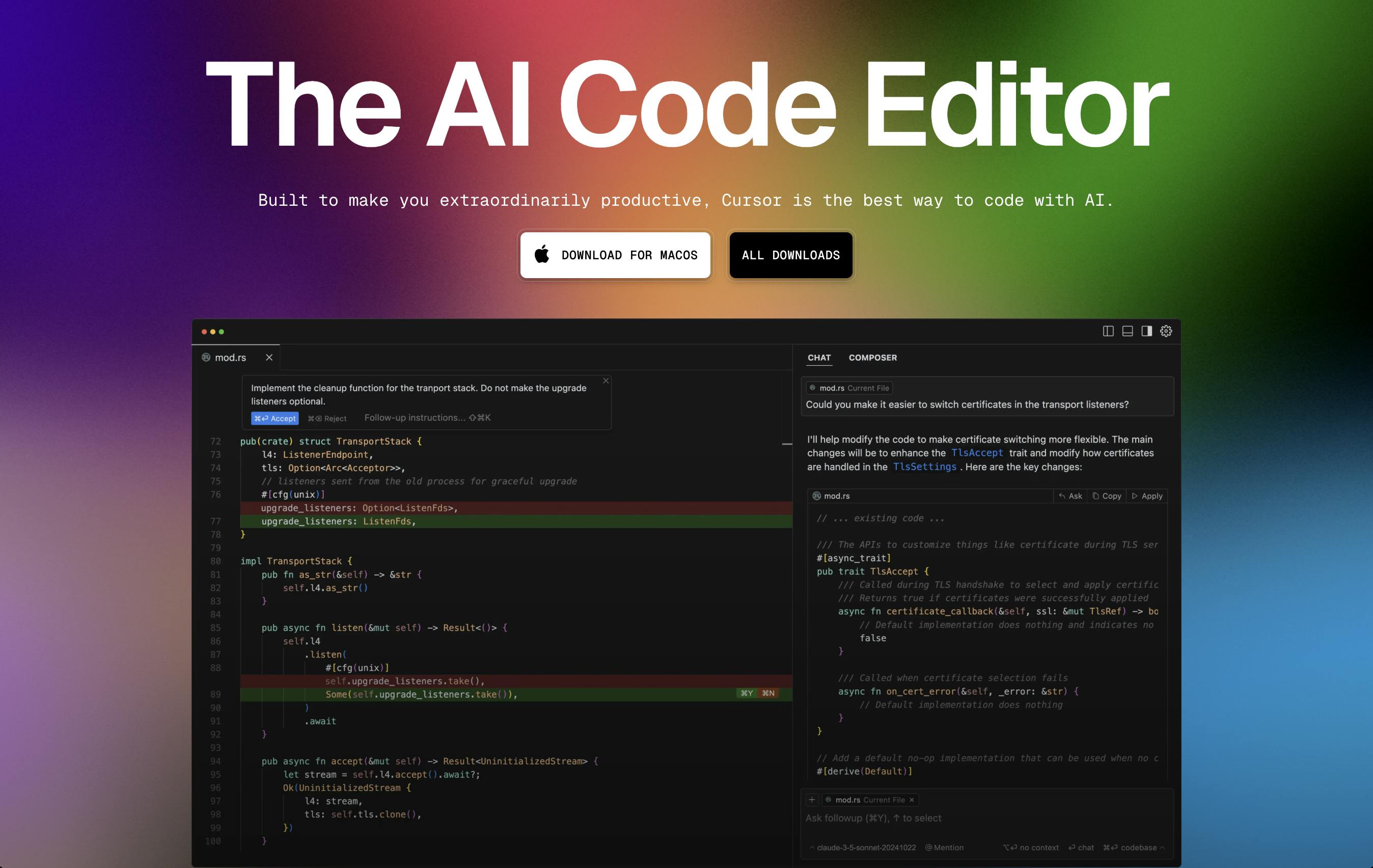 Cursor's landing page.