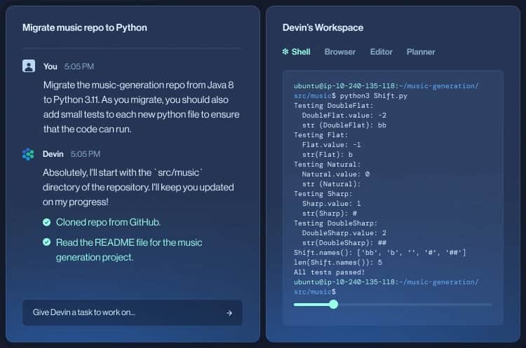 A screenshot showing the basics of how Devin works.