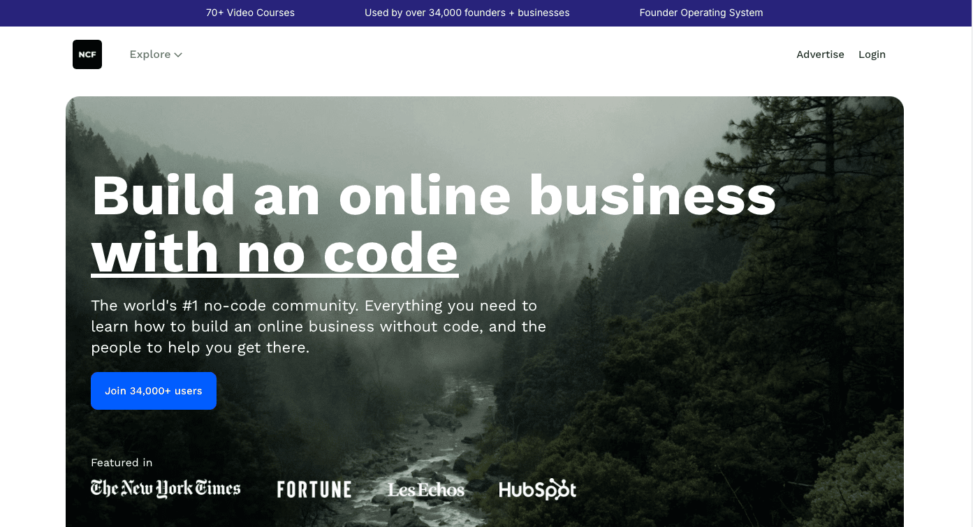No Code Founders homepage