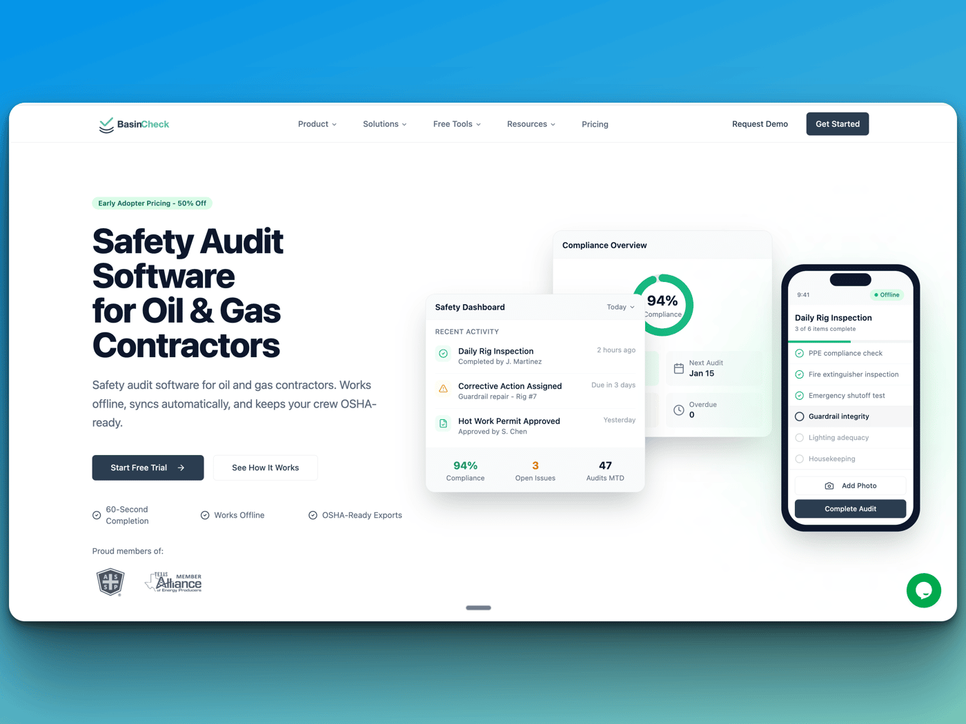 BasinCheck home page screenshot