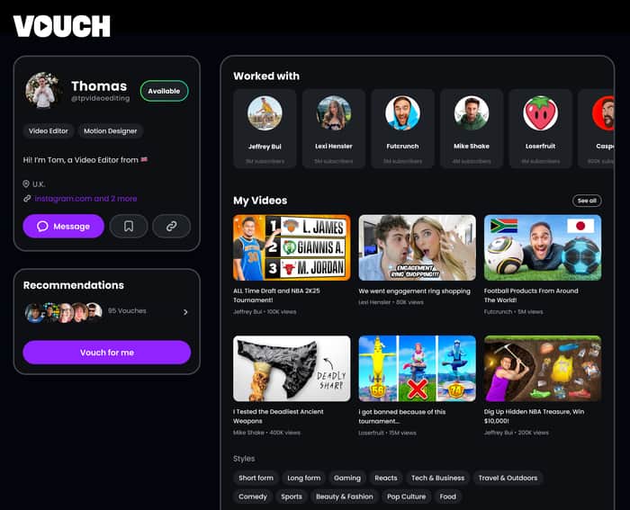 A screenshot of the Vouch app