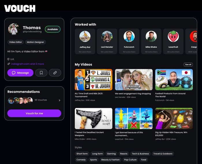 A screenshot of the Vouch app