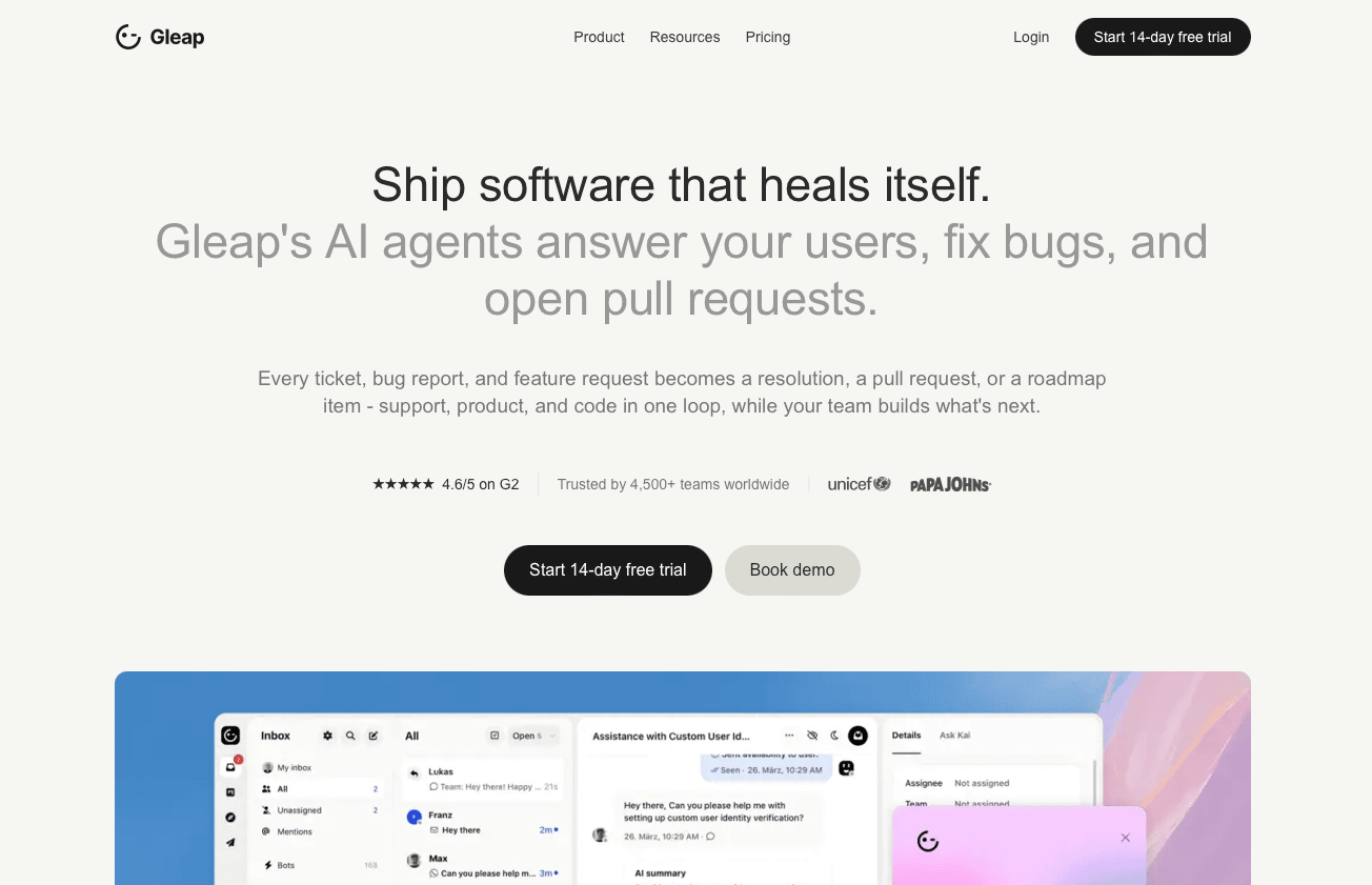 Gleap homepage
