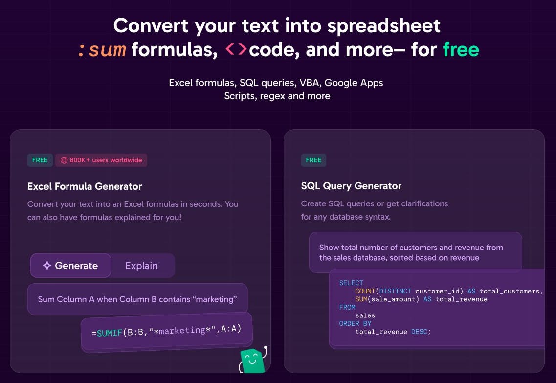 A screenshot of Formula Bot.