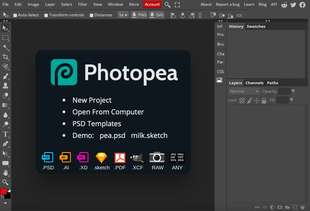 A screenshot of Photopea.
