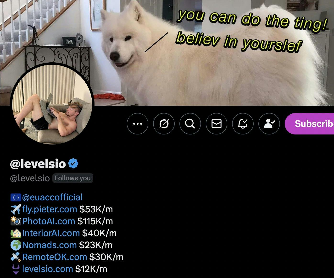 A screenshot of Pieter Lovell's Twitter profile