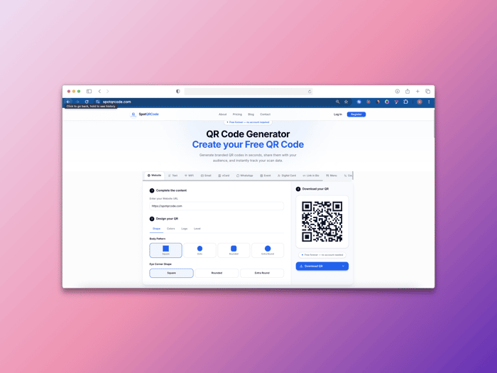 SpotQRCode dashboard - A free dynamic QR code generator. QR codes that never expire.