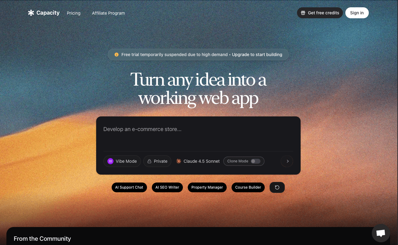 Capacity homepage