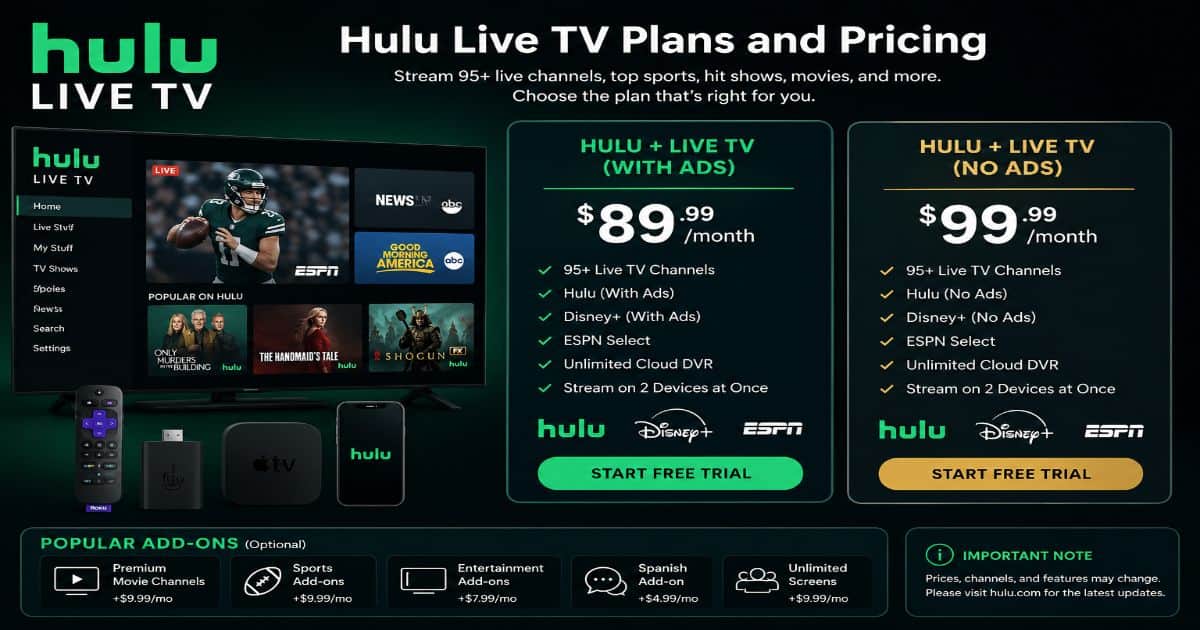 Hulu Live TV Plans and Pricing