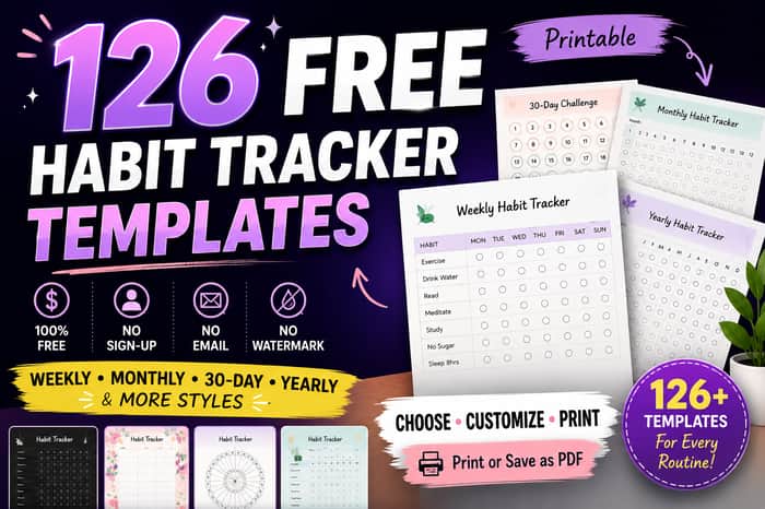 Free printable habit tracker templates on track the habit