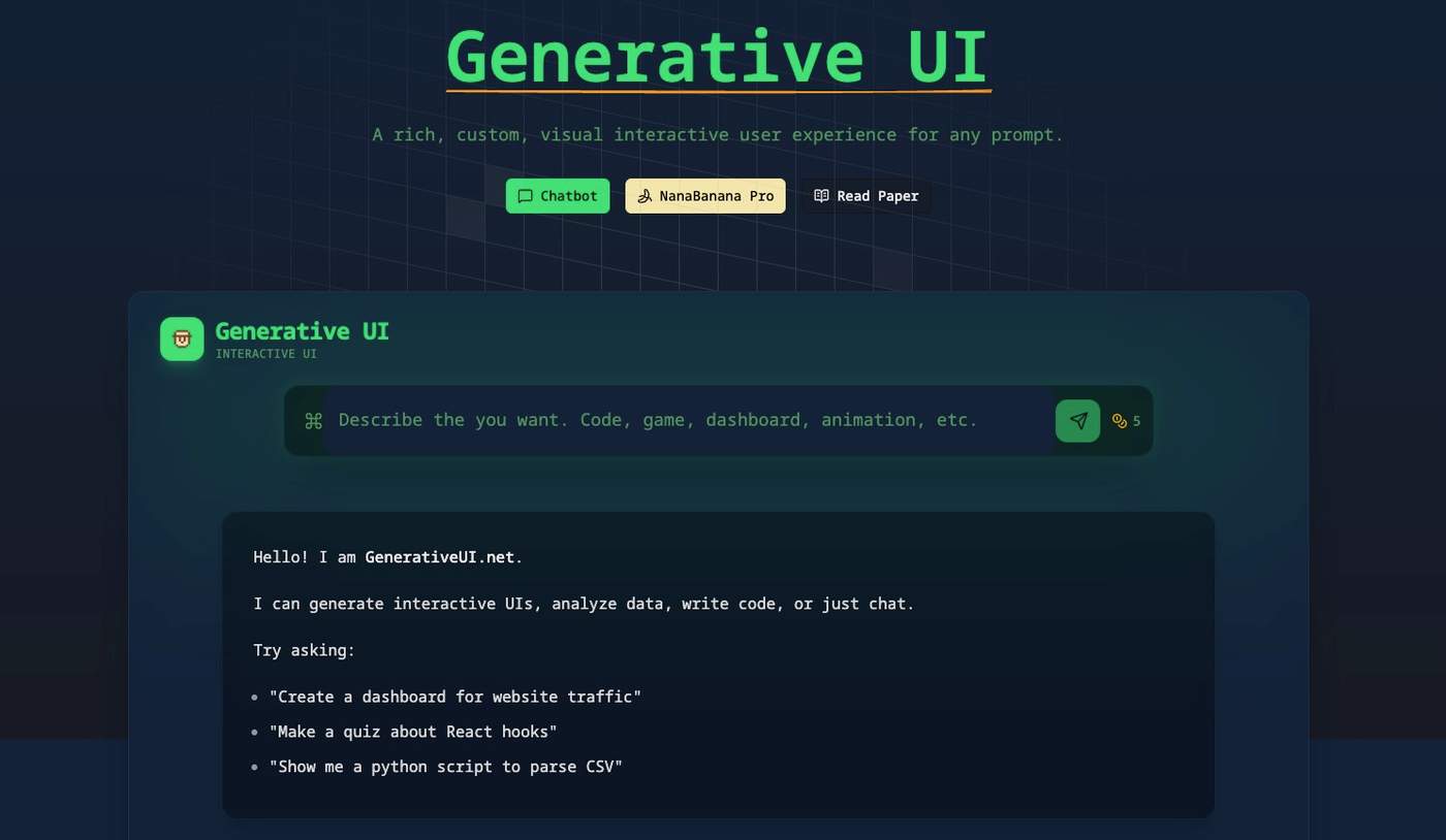 Generative UI LandingPage