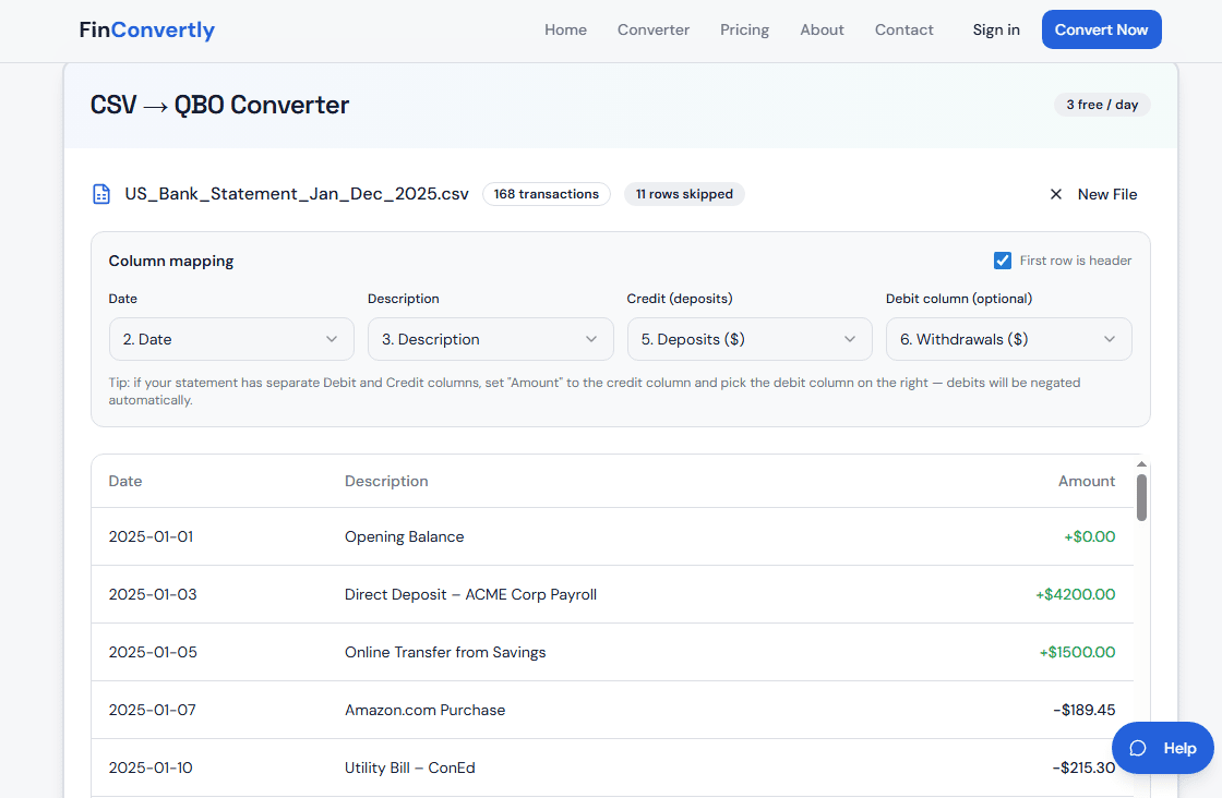 CSV to QBO File Converter Online