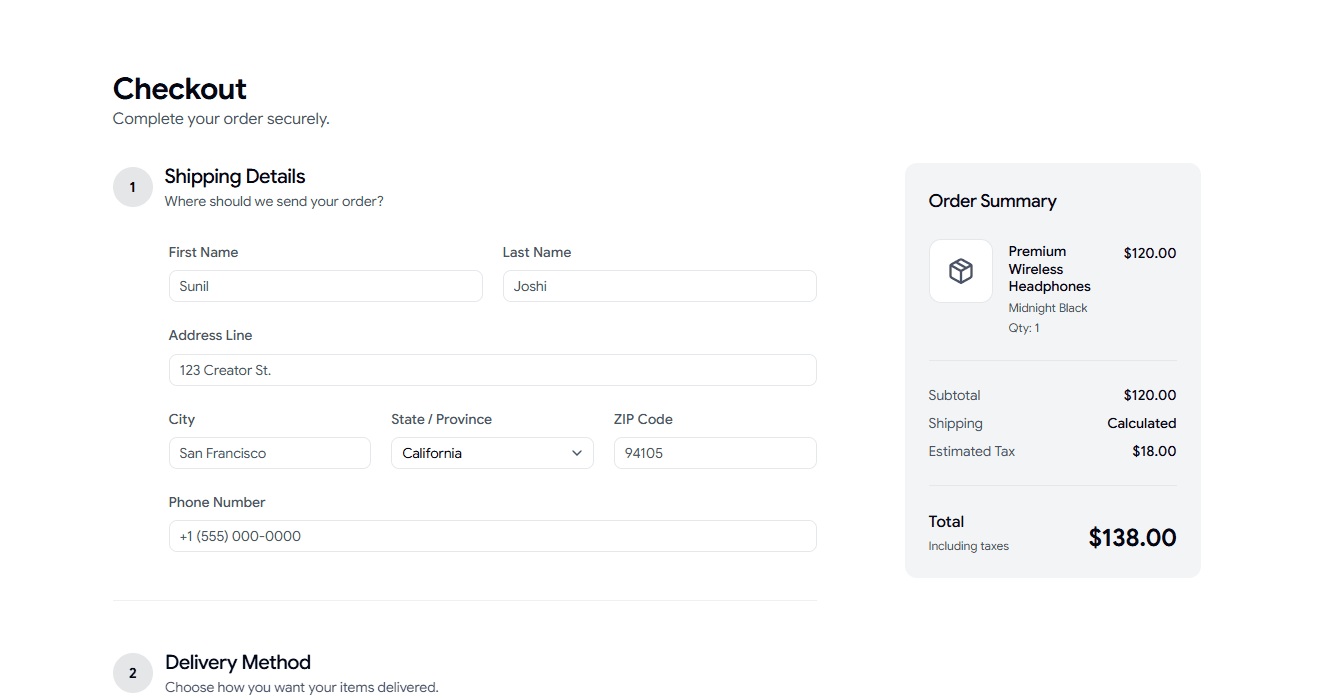 Forms 05 – E-commerce Checkout Shadcn Form
