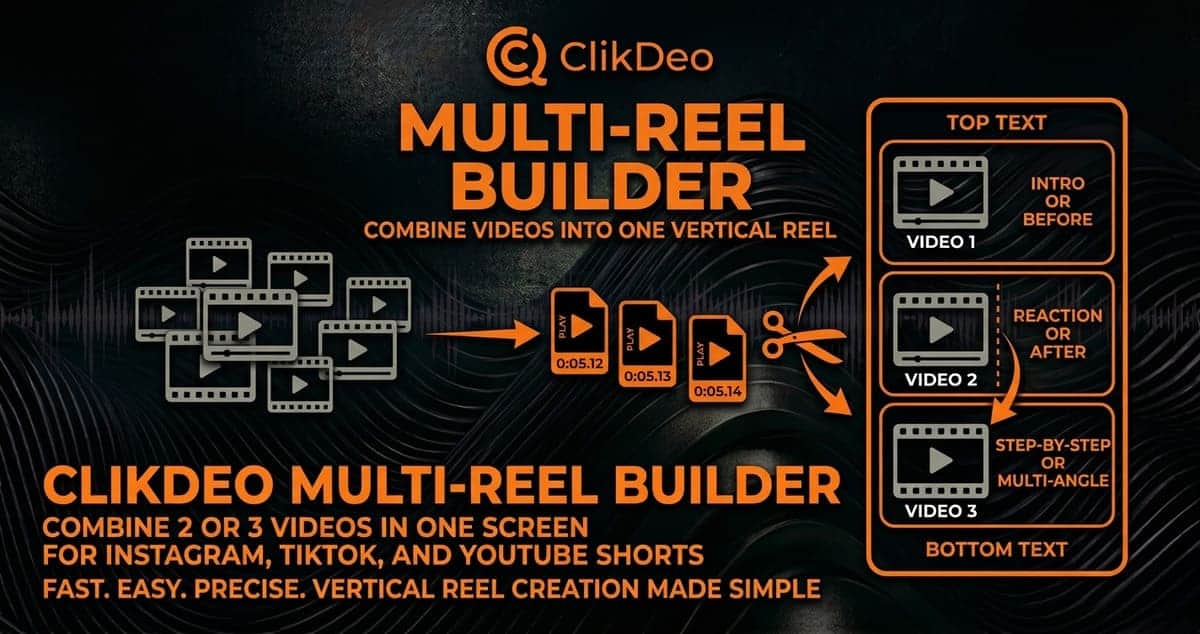 Add 2 or 3 videos in a single 9:16 vertical frame - Clikdeo