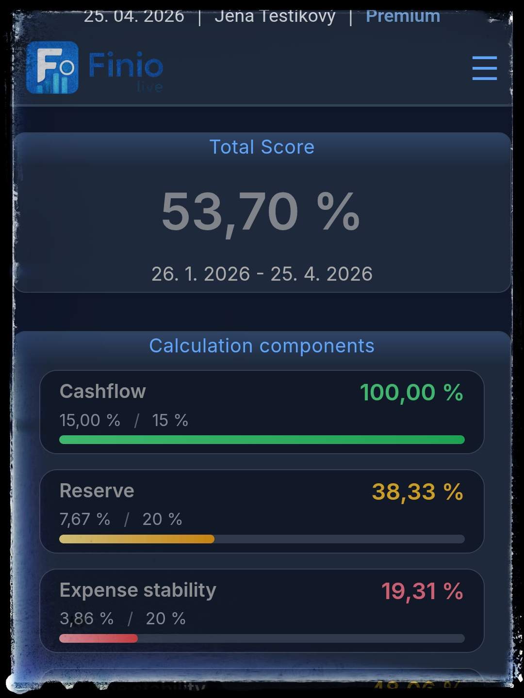 Dark mode of financial score