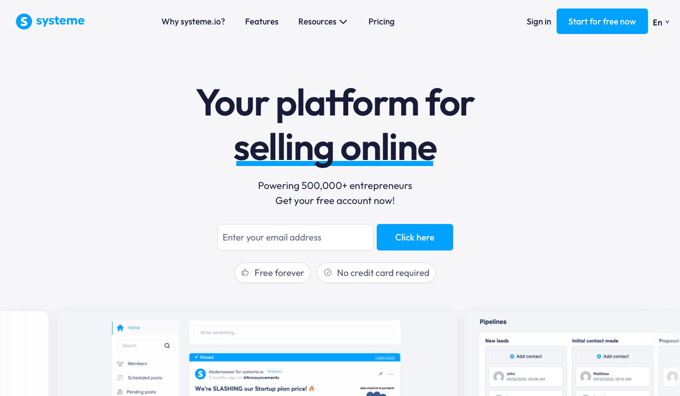 Systeme.io homepage