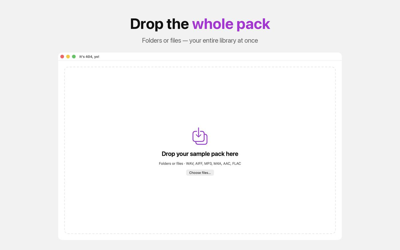 Screenshot of first screen of It's 404, yo! app