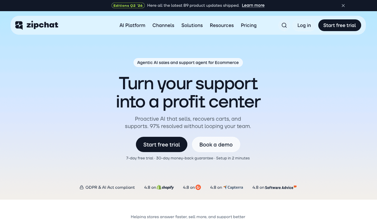 Zipchat homepage