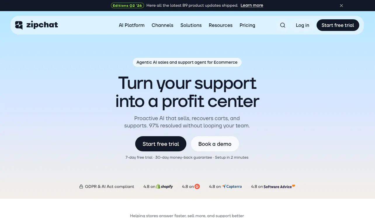 Zipchat homepage