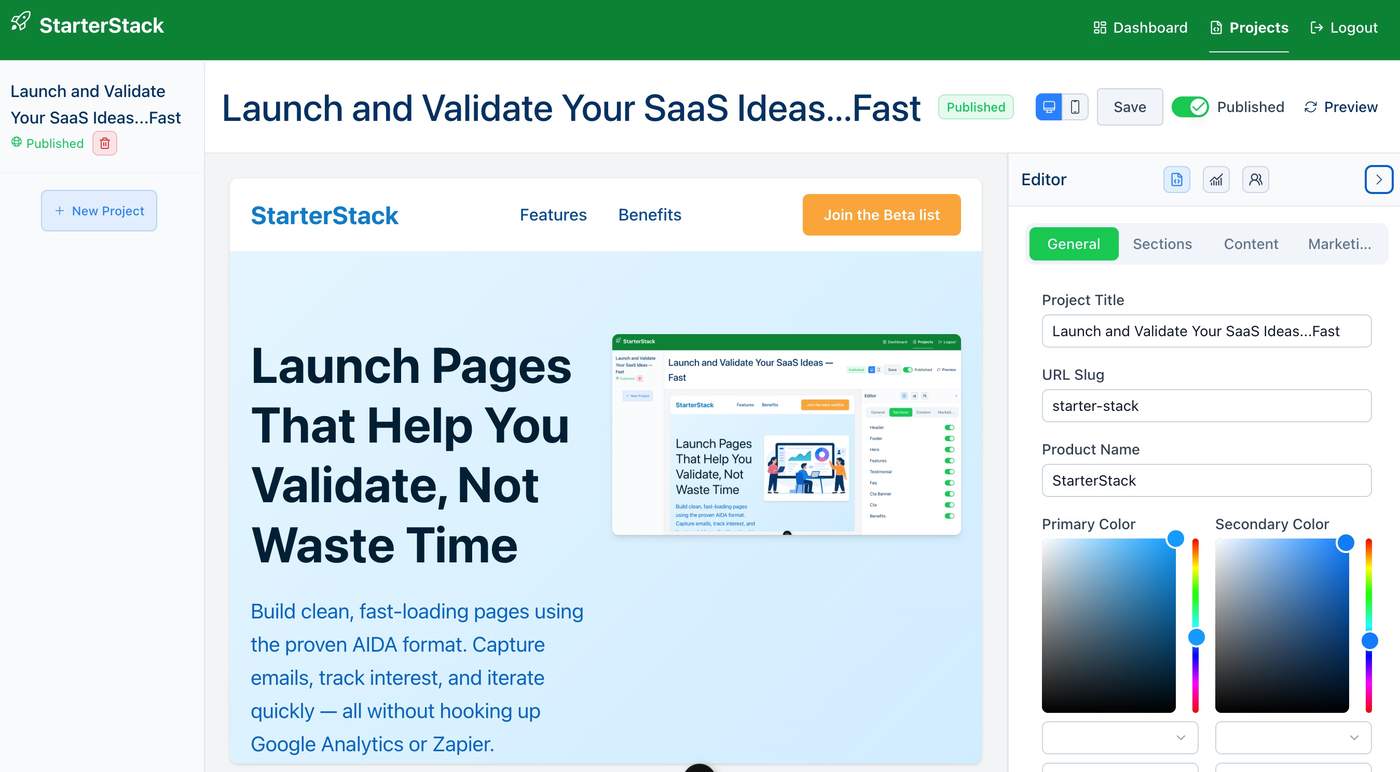 screenshot showing new AIDA template
